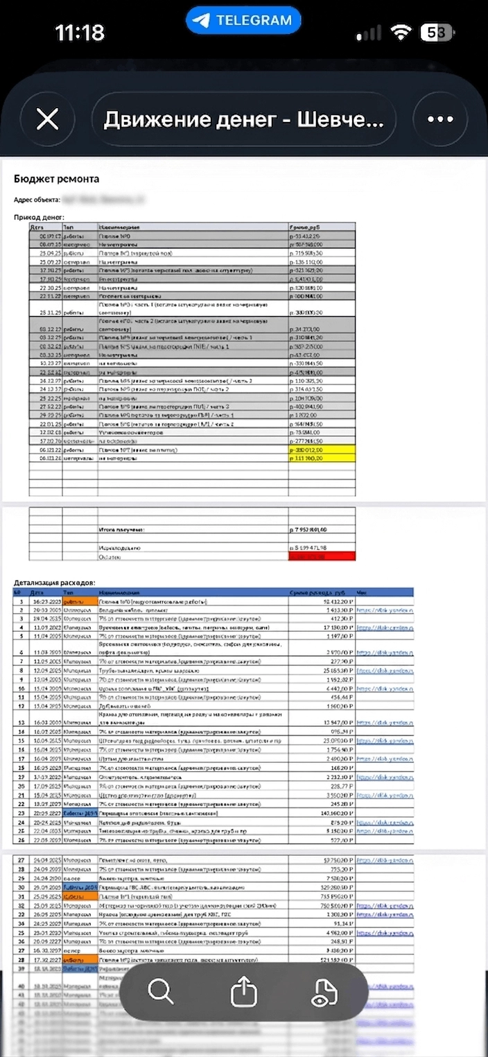Стоимость ремонта в Google таблицах